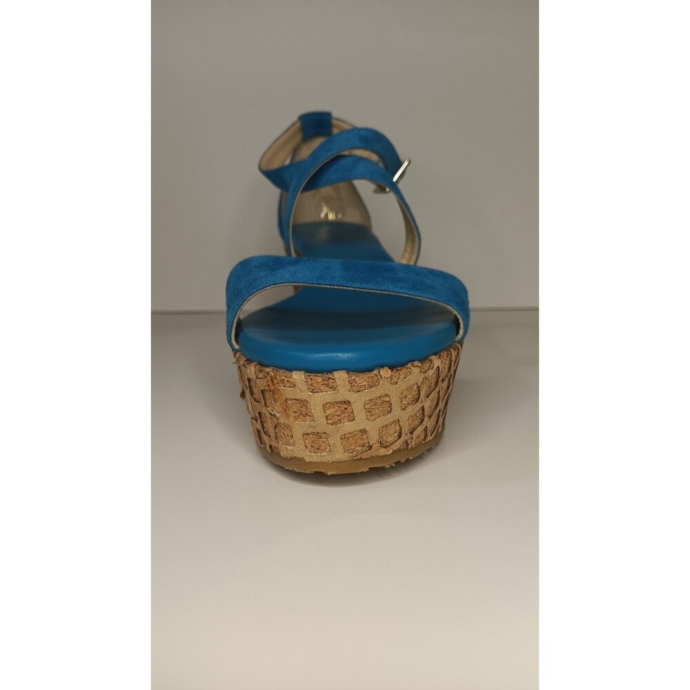 Jimmy Choo Wedge Sandals Blue Suede Cork Espadrilles Made in Spain Size 38 - Picture 12 of 16